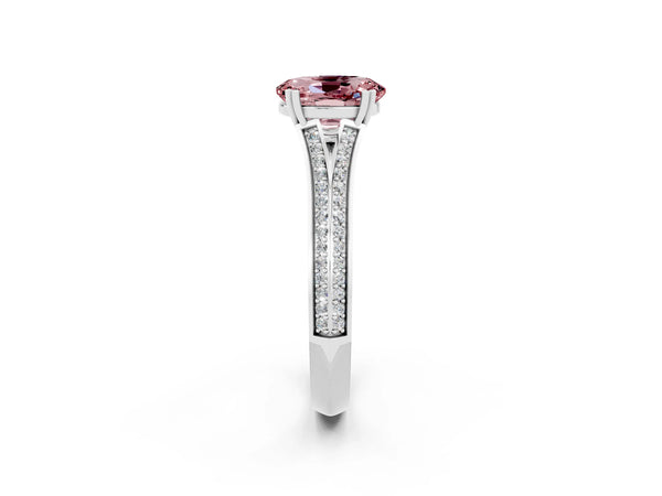 White gold Oval Cut Morganite Split Shank Engagement Ring with Pavé Band