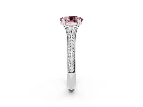 White gold Oval Cut Morganite Split Shank Engagement Ring with Pavé Band_2