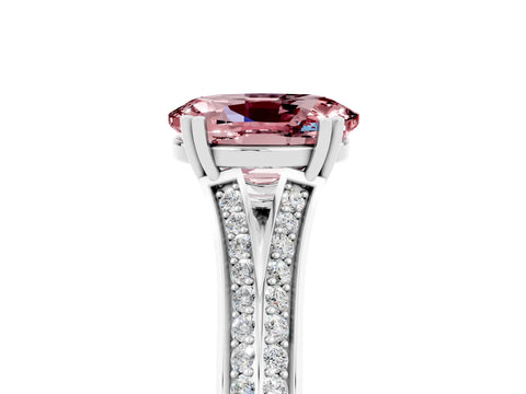 White gold Oval Cut Morganite Split Shank Engagement Ring with Pavé Band_5