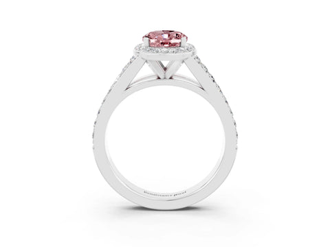 White gold Oval Cut Morganite Split Shank Halo Ring with Four-Prong Setting_15