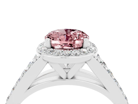 White gold Oval Cut Morganite Split Shank Halo Ring with Four-Prong Setting_16