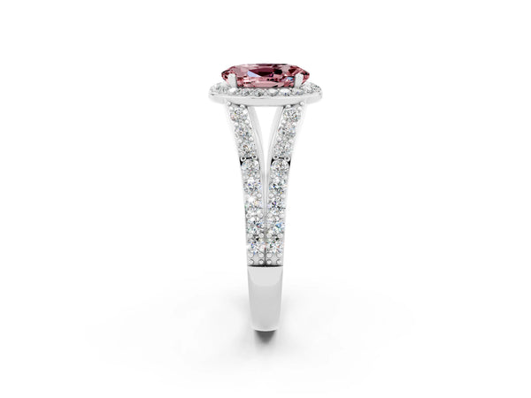 White gold Oval Cut Morganite Split Shank Halo Ring with Four-Prong Setting