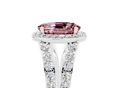 White gold Oval Cut Morganite Split Shank Halo Ring with Four-Prong Setting_29
