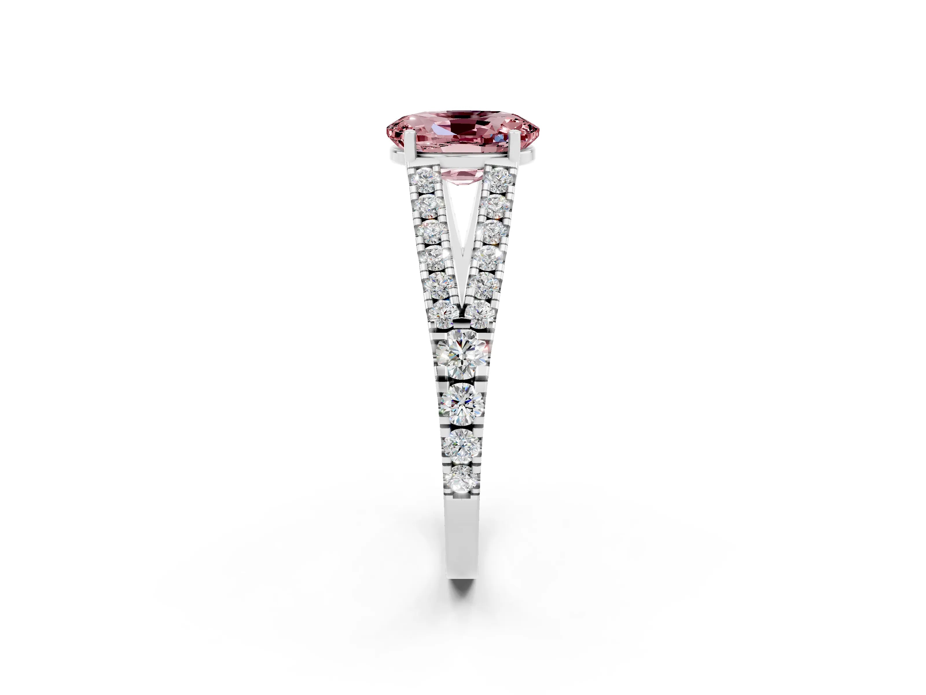 White gold Oval Cut Morganite Split Shank Pavé Engagement Ring with Four-Prong Setting_32