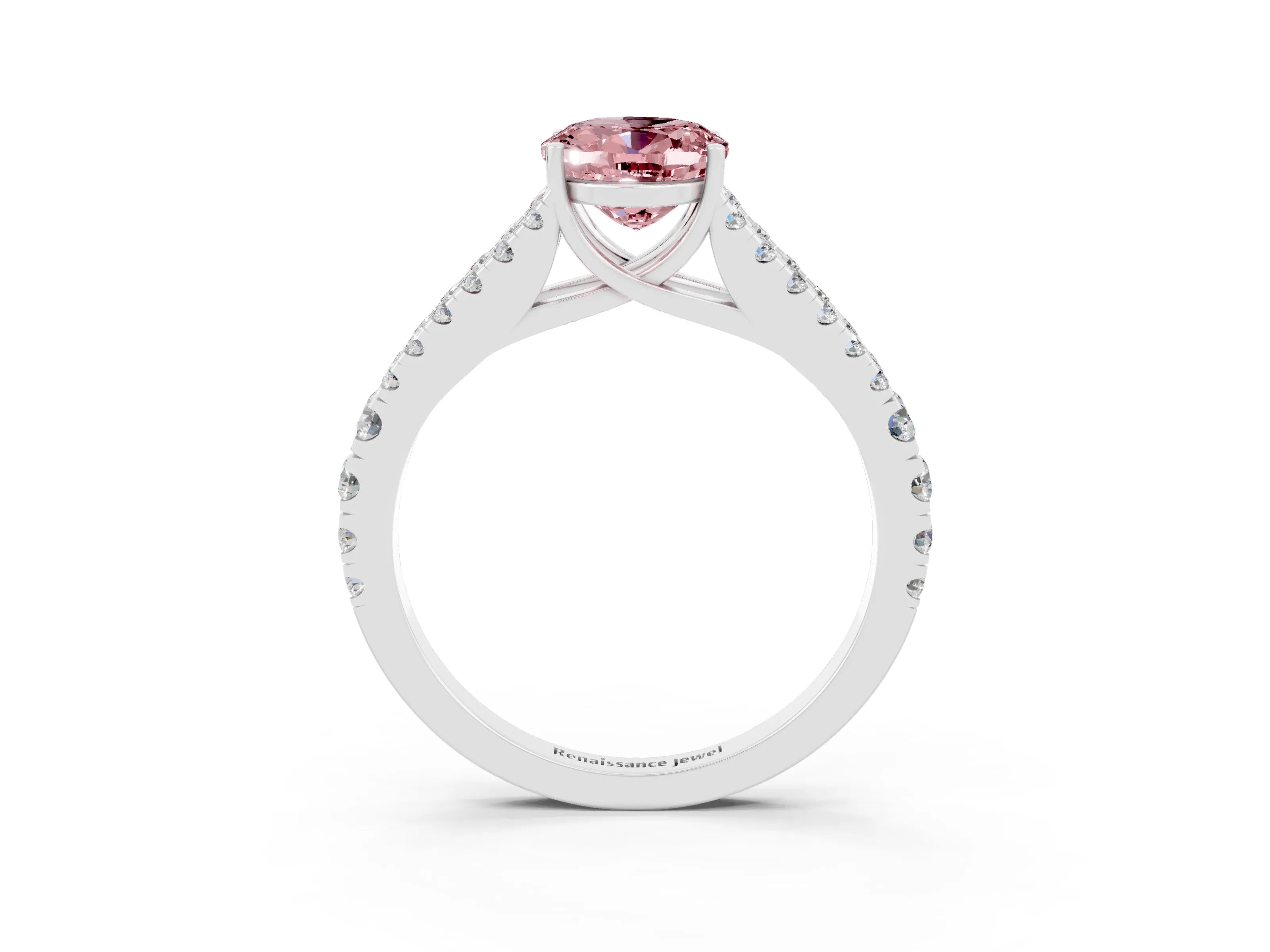 White gold Oval Cut Morganite Split Shank Pavé Engagement Ring with Four-Prong Setting_33