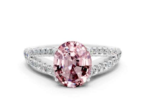 White gold Oval Cut Morganite Split Shank Pavé Engagement Ring with Four-Prong Setting_33