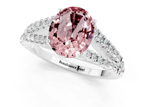 White gold Oval Cut Morganite Split Shank Pavé Engagement Ring with Four-Prong Setting_34