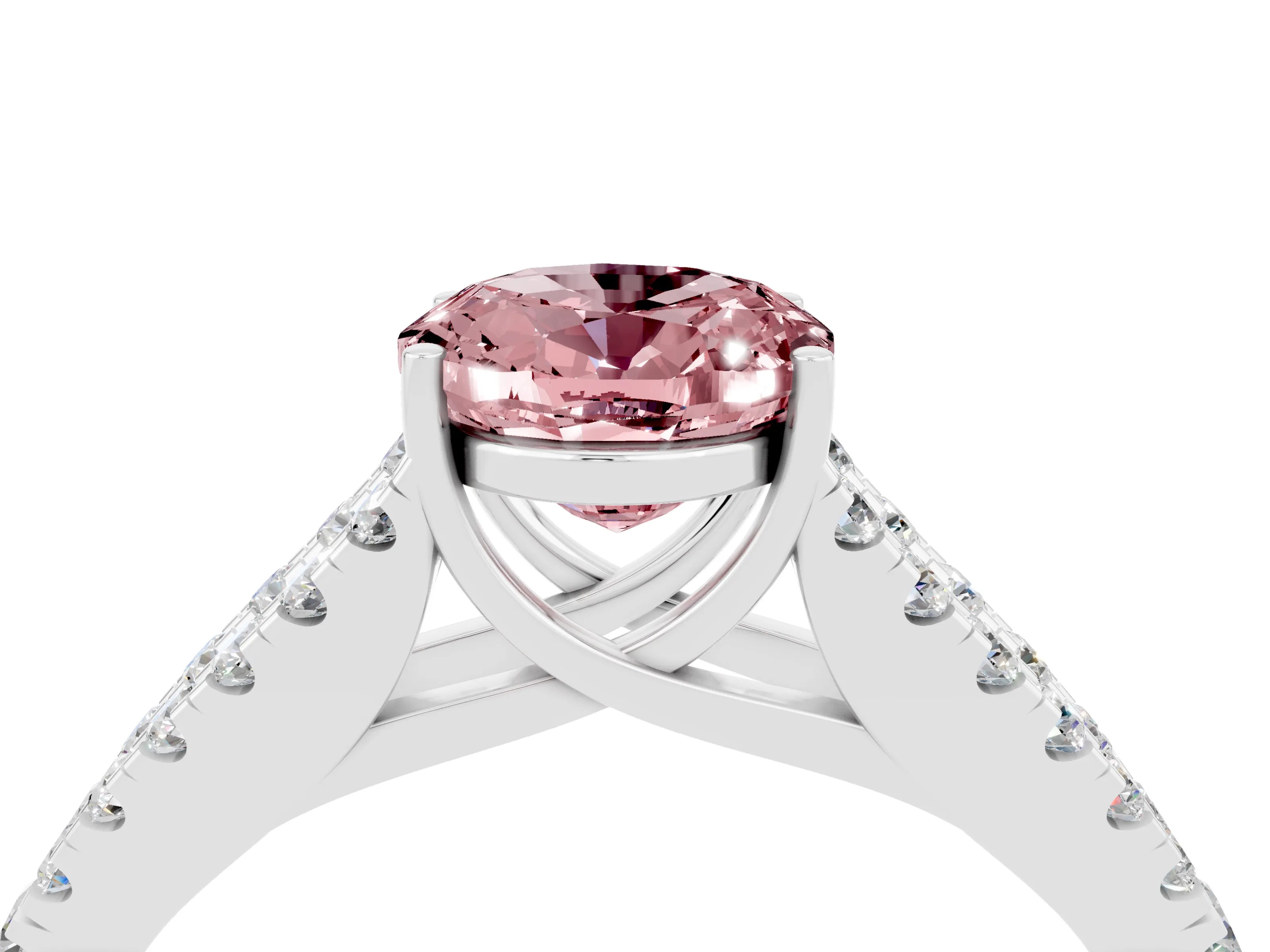 White gold Oval Cut Morganite Split Shank Pavé Engagement Ring with Four-Prong Setting_37