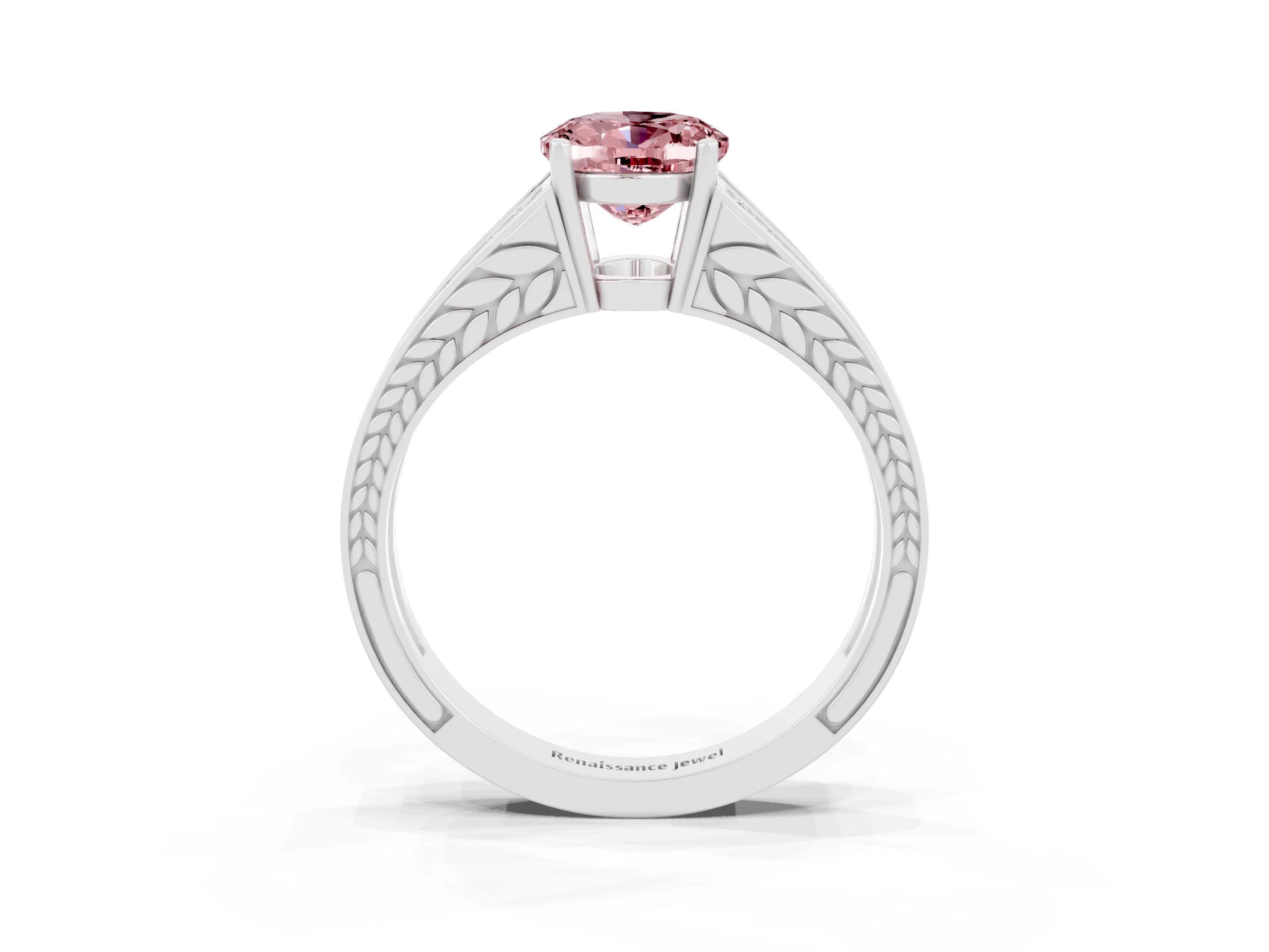 White gold Oval Cut Morganite Split Shank Ring with Pavé Band and Four-Prong Setting_3