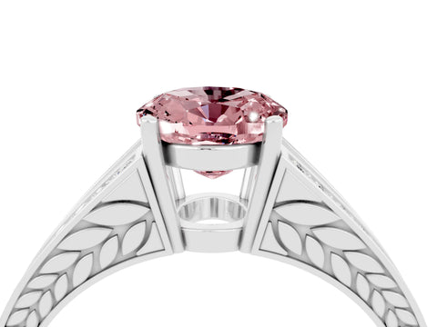 White gold Oval Cut Morganite Split Shank Ring with Pavé Band and Four-Prong Setting_4