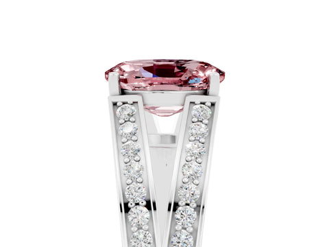 White gold Oval Cut Morganite Split Shank Ring with Pavé Band and Four-Prong Setting_5