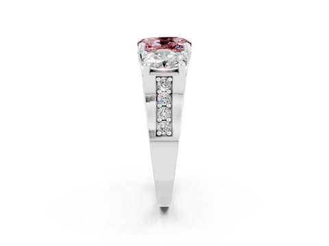 White gold Oval Cut Morganite Three-Stone Ring with Channel Set Band and Four-Prong Setting_2