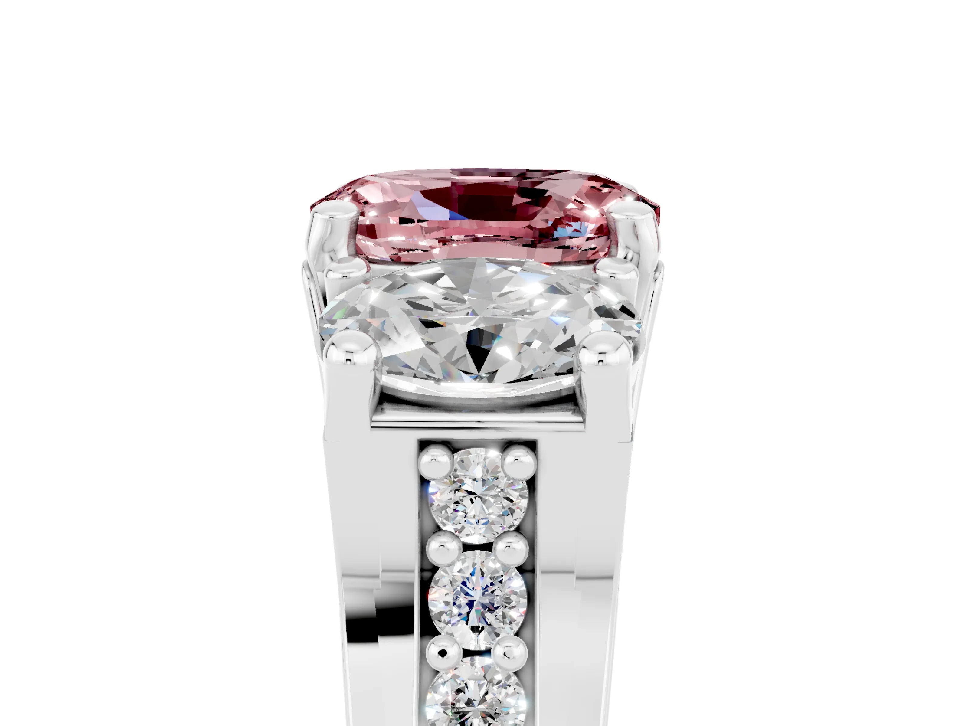 White gold Oval Cut Morganite Three-Stone Ring with Channel Set Band and Four-Prong Setting_5