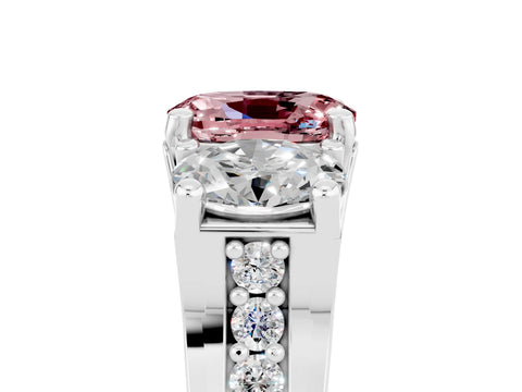 White gold Oval Cut Morganite Three-Stone Ring with Channel Set Band and Four-Prong Setting_5