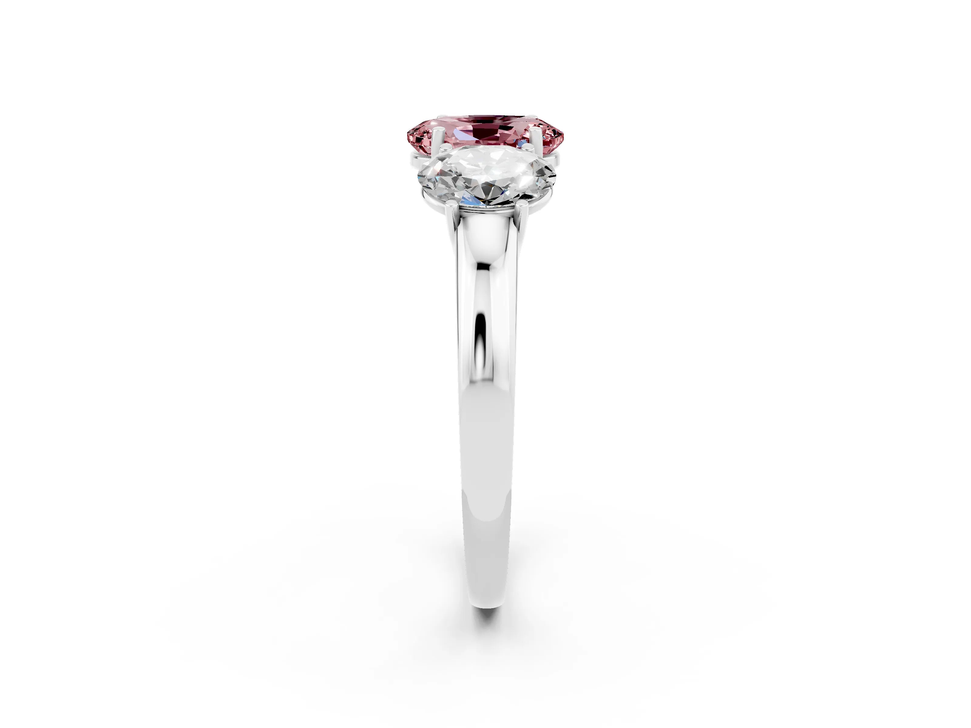 White gold Oval Cut Morganite Three-Stone Ring with Four-Prong Setting and Classic Band_2