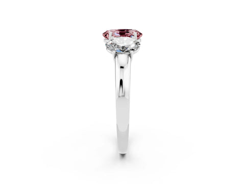 White gold Oval Cut Morganite Three-Stone Ring with Four-Prong Setting and Classic Band_2