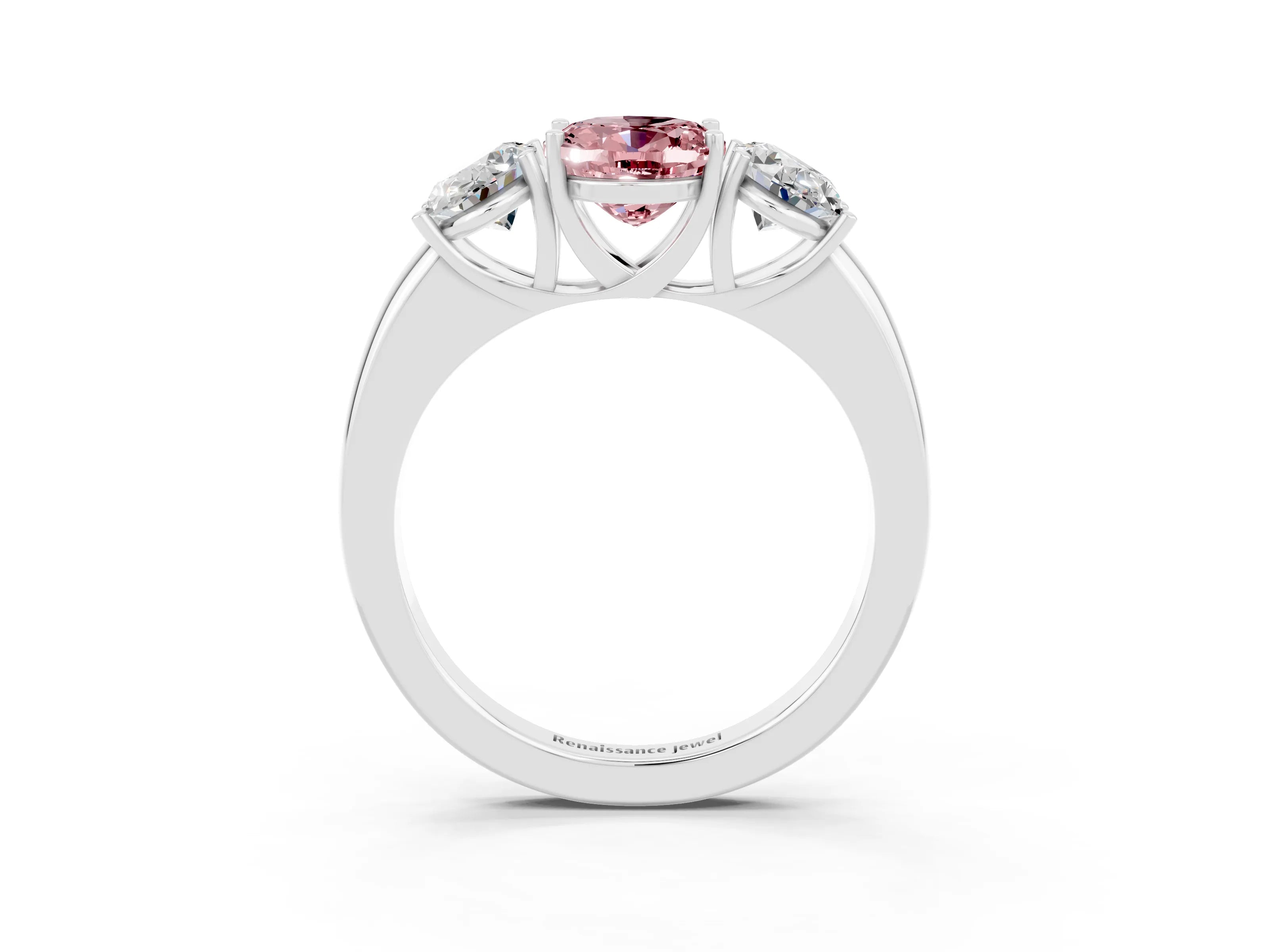 White gold Oval Cut Morganite Three-Stone Ring with Four-Prong Setting and Classic Band_3