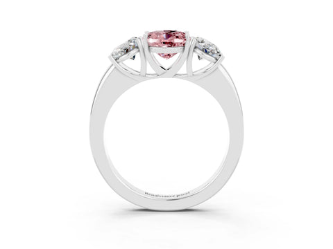 White gold Oval Cut Morganite Three-Stone Ring with Four-Prong Setting and Classic Band_3