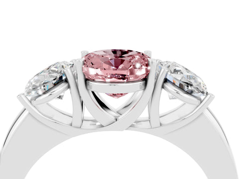 White gold Oval Cut Morganite Three-Stone Ring with Four-Prong Setting and Classic Band_4