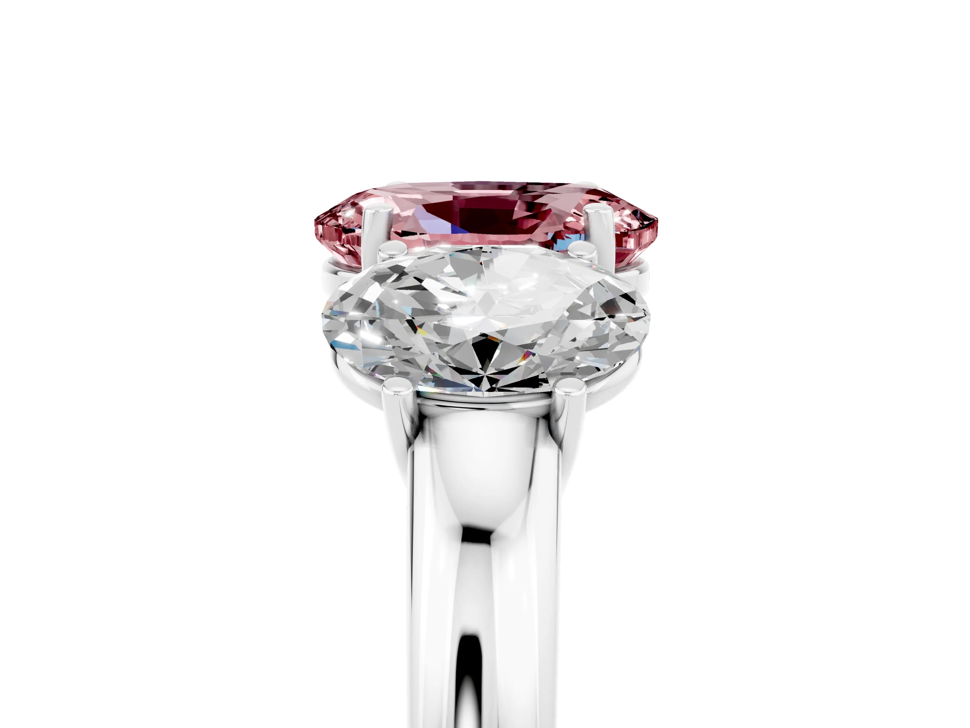 White gold Oval Cut Morganite Three-Stone Ring with Four-Prong Setting and Classic Band_5