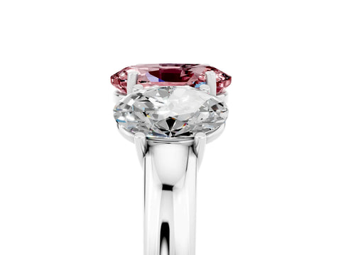 White gold Oval Cut Morganite Three-Stone Ring with Four-Prong Setting and Classic Band_5