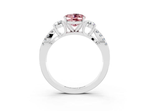White gold Oval Cut Morganite Three-Stone Ring with Pavé Split Shank and Four-Prong Setting_15