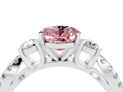 White gold Oval Cut Morganite Three-Stone Ring with Pavé Split Shank and Four-Prong Setting_16