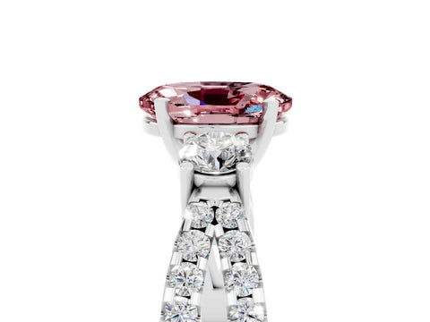 White gold Oval Cut Morganite Three-Stone Ring with Pavé Split Shank and Four-Prong Setting_17