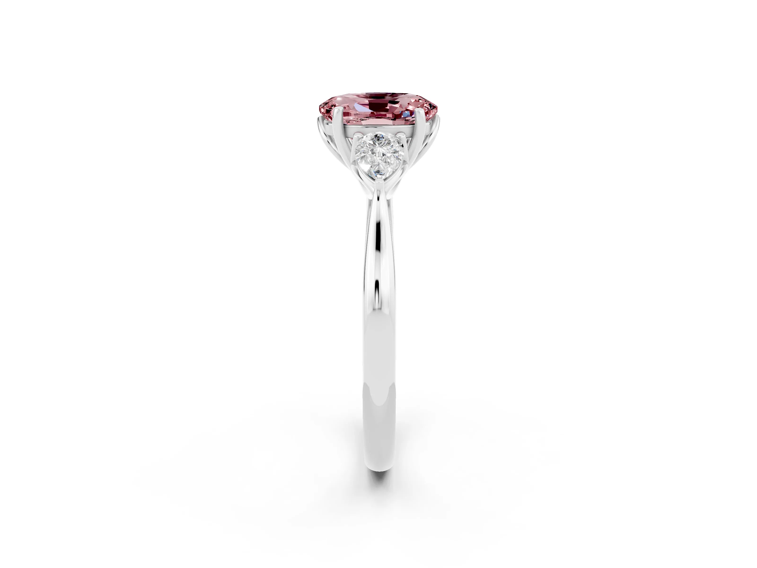 White gold Oval Cut Morganite Three-Stone Ring with Pear Side Stones and Four-Prong Setting_14