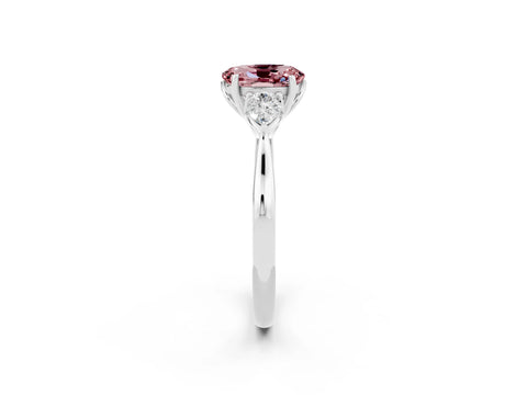 White gold Oval Cut Morganite Three-Stone Ring with Pear Side Stones and Four-Prong Setting_14