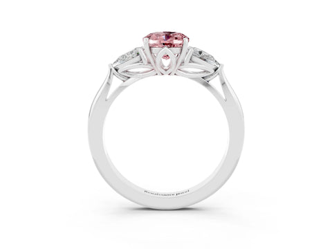 White gold Oval Cut Morganite Three-Stone Ring with Pear Side Stones and Four-Prong Setting_15