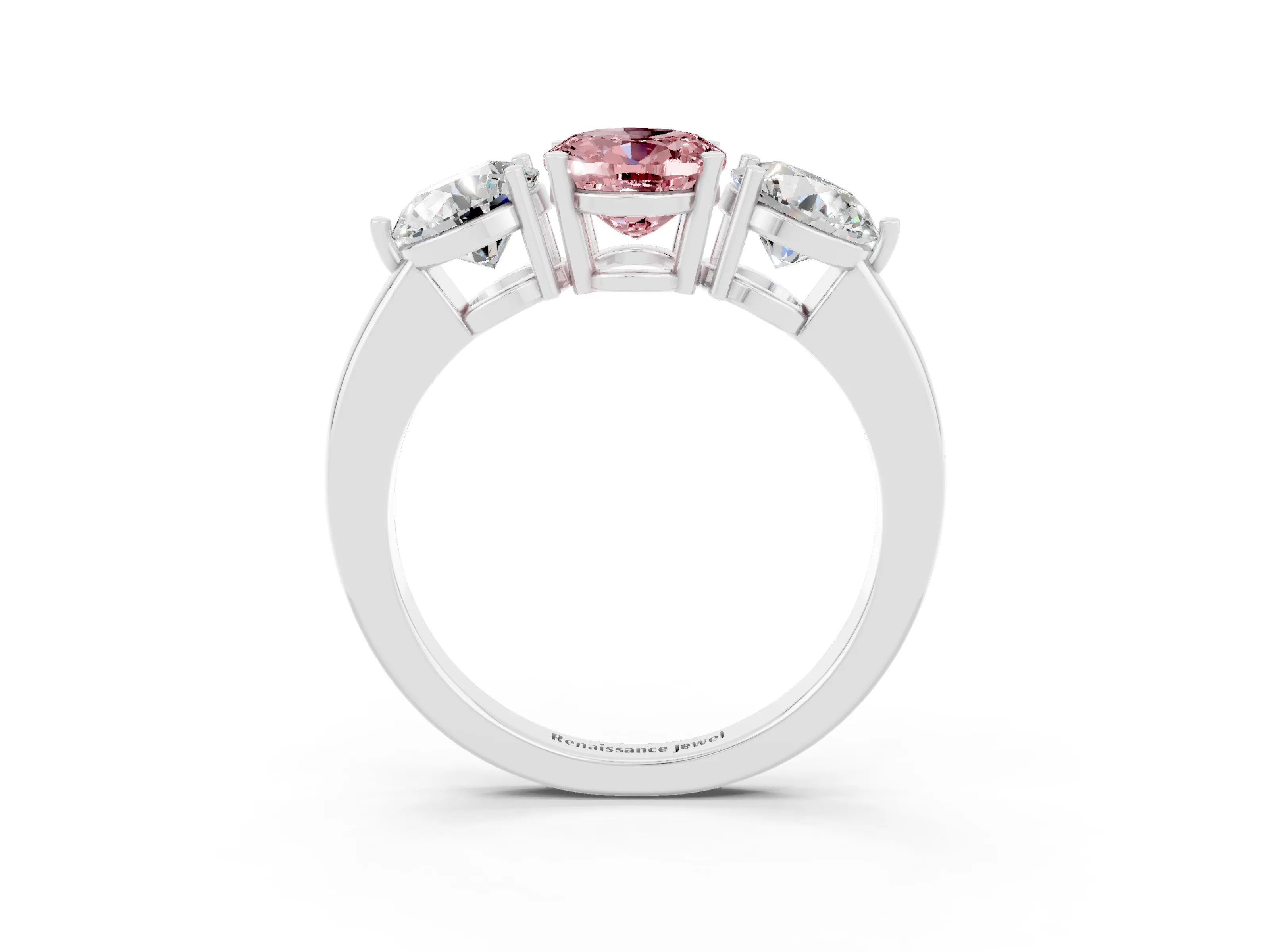 White gold Oval Cut Morganite Three-Stone Ring with Prong Setting and Classic Band_3