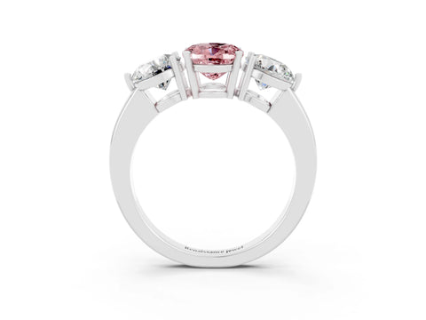 White gold Oval Cut Morganite Three-Stone Ring with Prong Setting and Classic Band_3