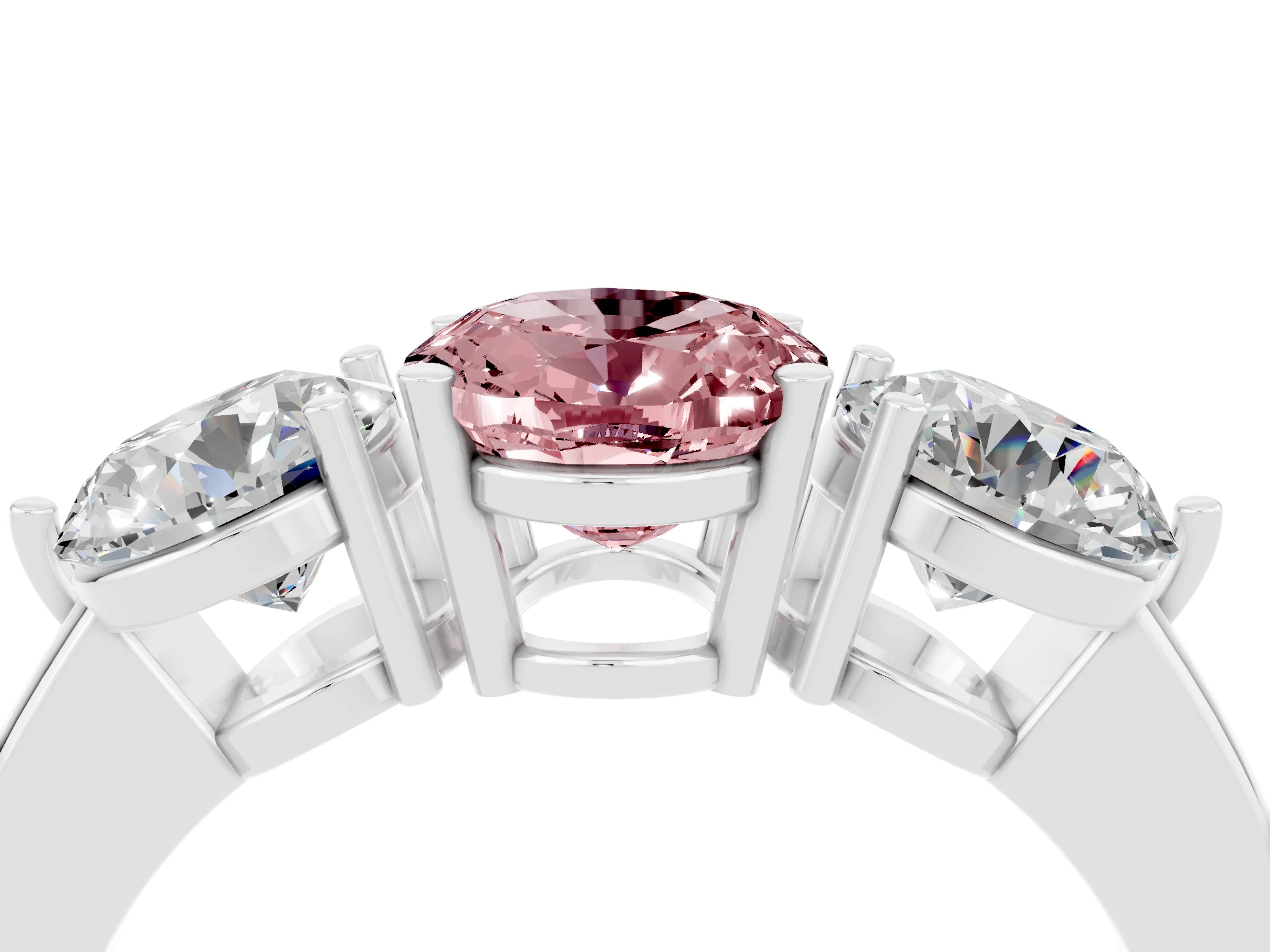 White gold Oval Cut Morganite Three-Stone Ring with Prong Setting and Classic Band_4