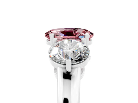 White gold Oval Cut Morganite Three-Stone Ring with Prong Setting and Classic Band_5