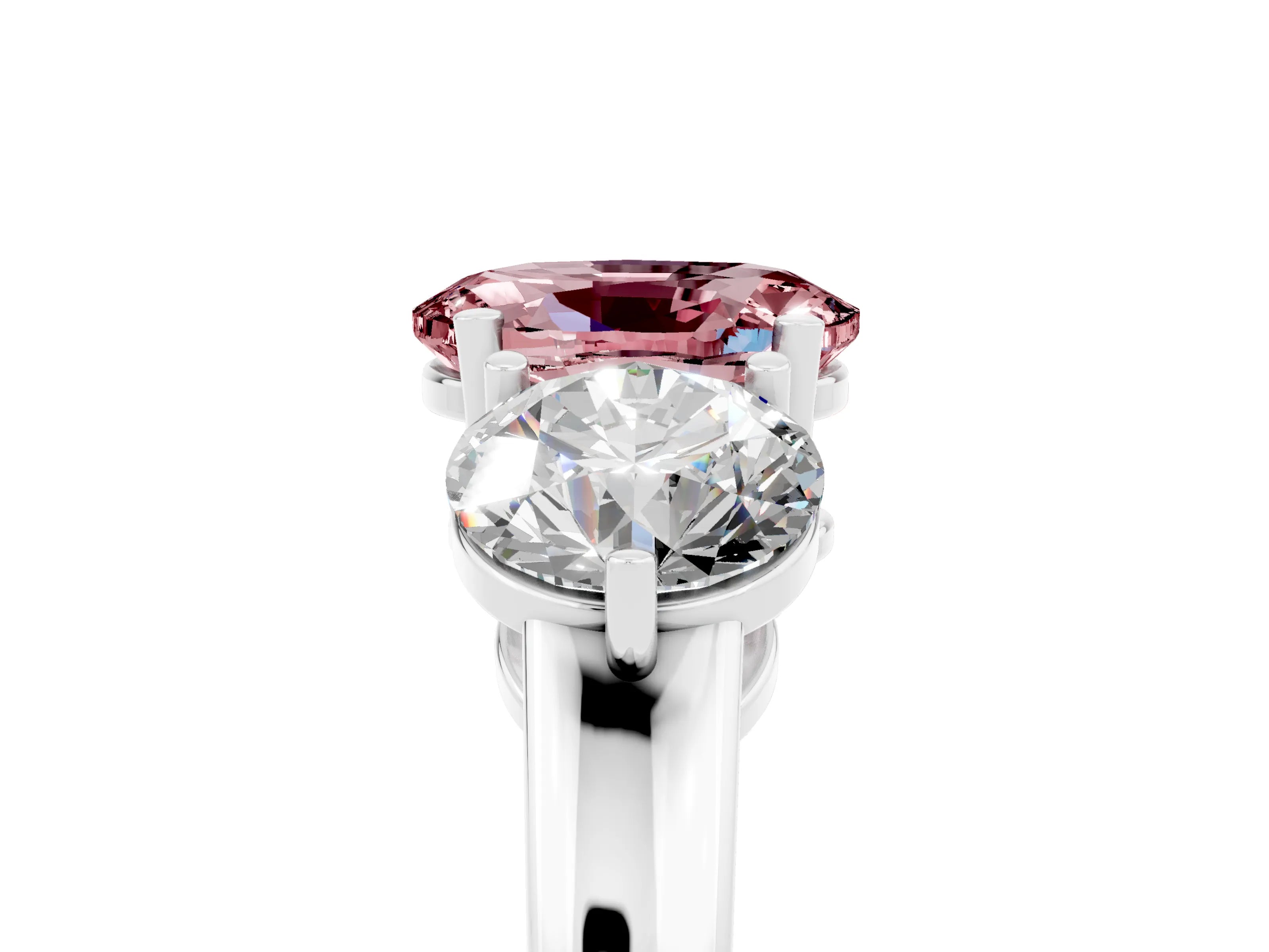 White gold Oval Cut Morganite Three-Stone Ring with Prong Setting and Classic Band_5