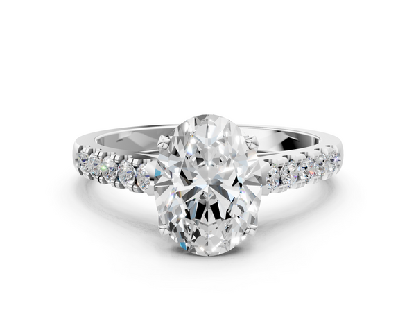 White Gold Oval Solitaire Engagement Ring Setting with Half Pave Band