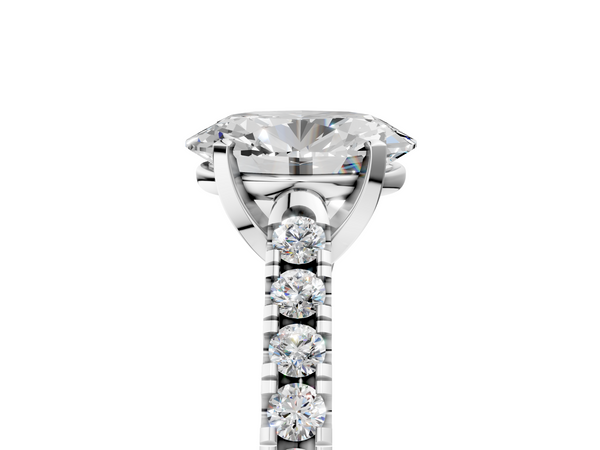White Gold Oval Solitaire Engagement Ring Setting with Half Pave Band