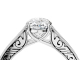 White gold Oval Cut Pave Band Milgrain Solitaire Ring_10