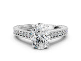White gold Oval Cut Pave Band Milgrain Solitaire Ring_6