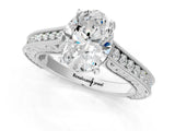 White gold Oval Cut Pave Band Milgrain Solitaire Ring_7