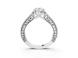 White gold Oval Cut Pave Band Milgrain Solitaire Ring_9