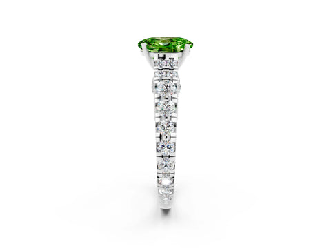 White gold Oval Cut Peridot Classic Solitaire Ring with Pavé Band and Four-Prong Setting_2