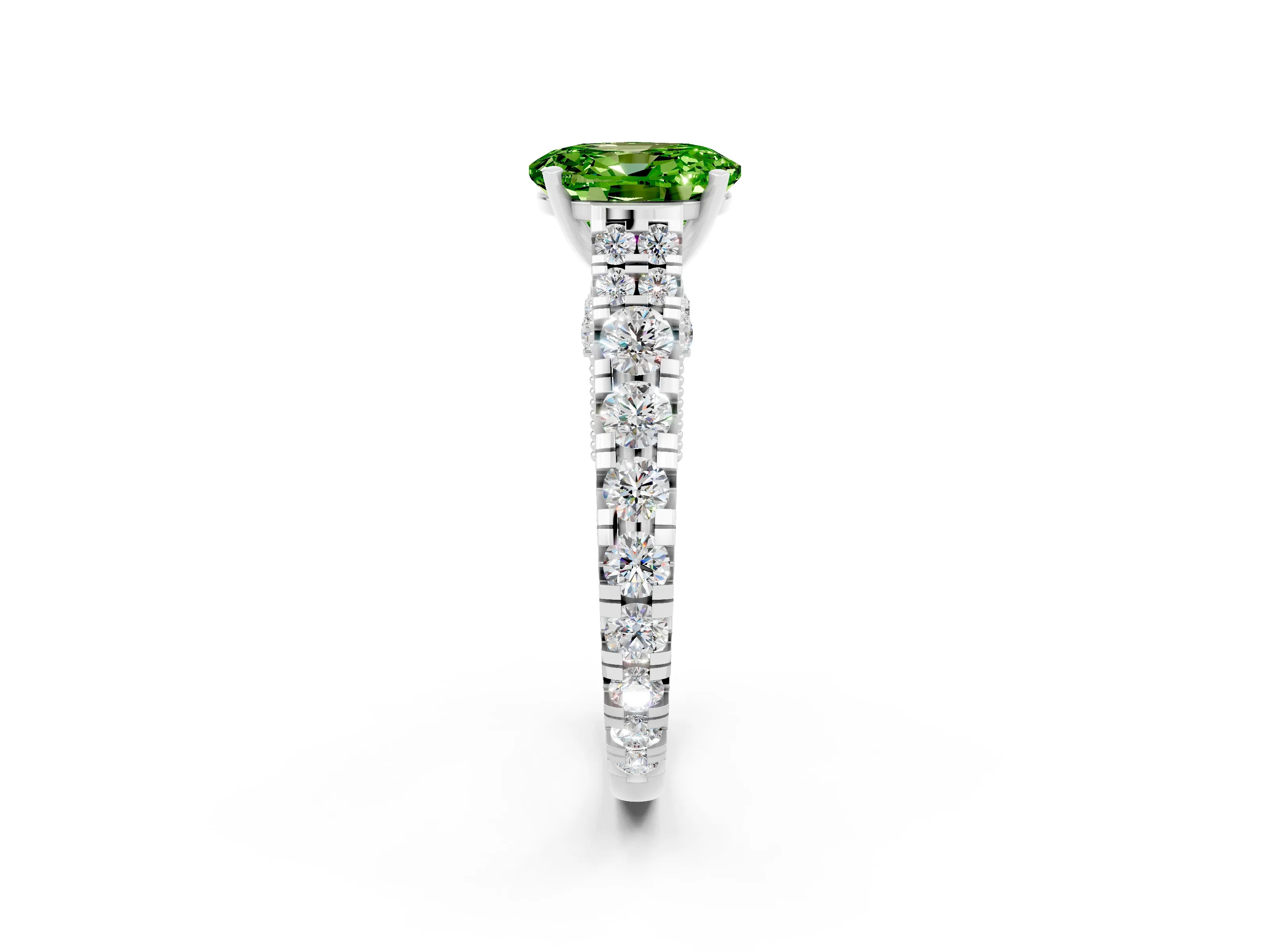 White gold Oval Cut Peridot Classic Solitaire Ring with Pavé Band and Four-Prong Setting_2