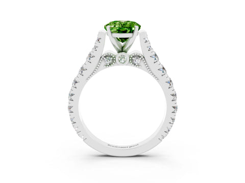 White gold Oval Cut Peridot Classic Solitaire Ring with Pavé Band and Four-Prong Setting_3