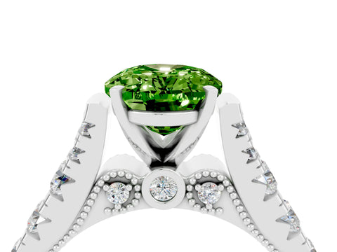 White gold Oval Cut Peridot Classic Solitaire Ring with Pavé Band and Four-Prong Setting_4