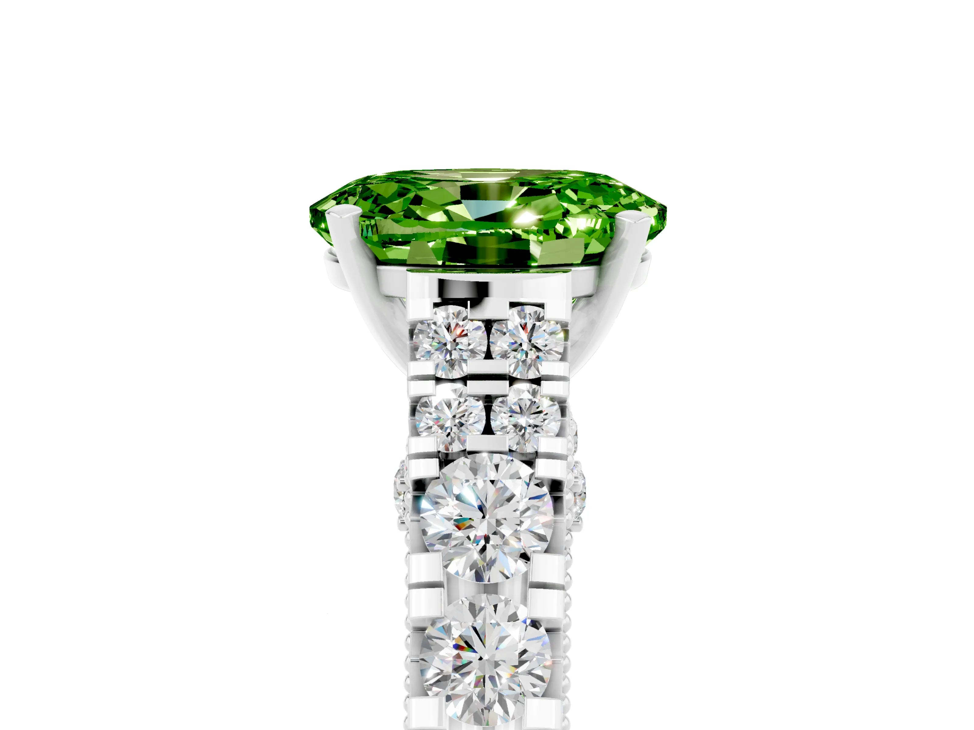 White gold Oval Cut Peridot Classic Solitaire Ring with Pavé Band and Four-Prong Setting_5