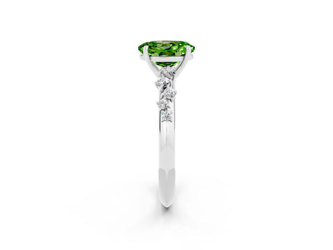 White gold Oval Cut Peridot Cluster Side Stone Solitaire Ring with Prong Setting_26