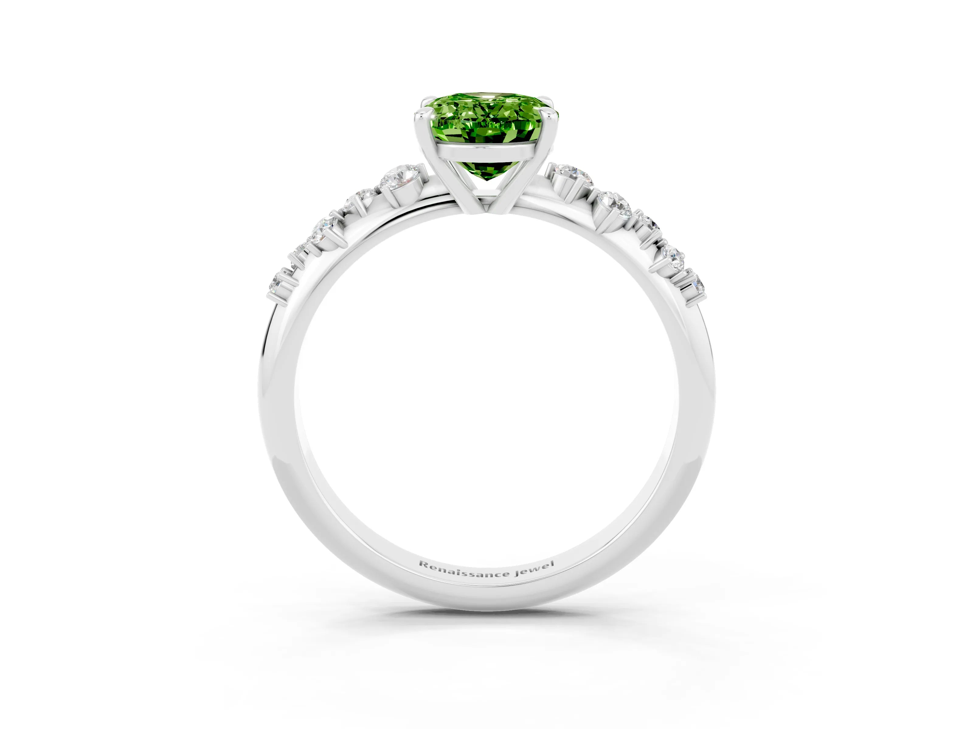 White gold Oval Cut Peridot Cluster Side Stone Solitaire Ring with Prong Setting_27