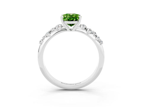 White gold Oval Cut Peridot Cluster Side Stone Solitaire Ring with Prong Setting_27